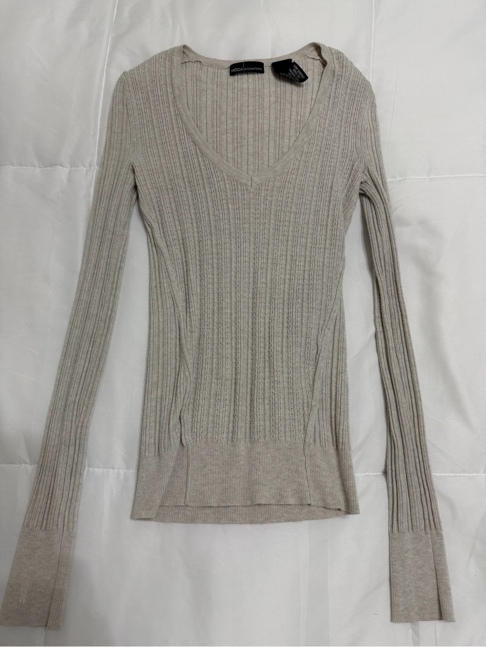 Moda International Ribbed Crewneck Sweater - Light Taupe